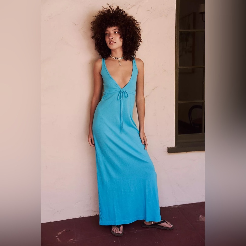 Free People Bright Turquoise Blue Maxi Dress